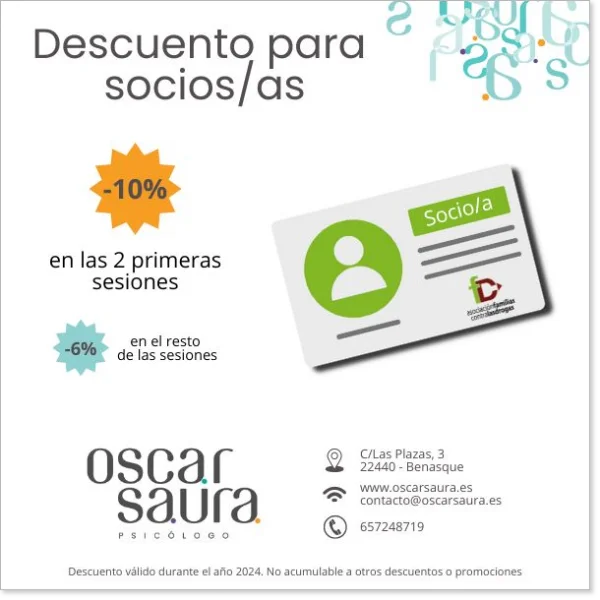 Descuento para socios y socias de Asco. Familias Contra las Drogas